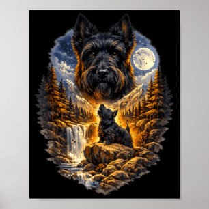 Poster Cão Terrier Escocês Natureza Uivando para a Lua