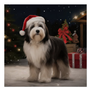 Póster Cão Terrier Tibetano na neve Natal 
