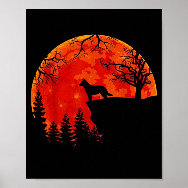 Poster Cão Tosa Australiano E Halloween Da Lua (Frente)