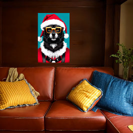 Poster cão vestindo chapéu de Papai Noel e óculos de sol|