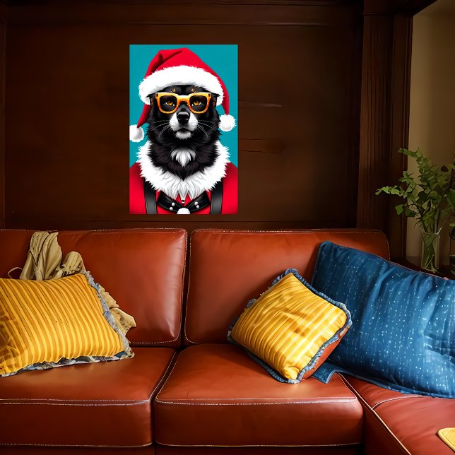 Poster cão vestindo chapéu de Papai Noel e óculos de sol| (Criador carregado)