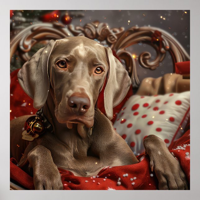 Poster Cão Weimaraner Natal Festivo (Frente)