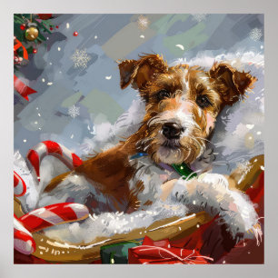 Poster Cão Wire Fox Terrier Natal Festivo 