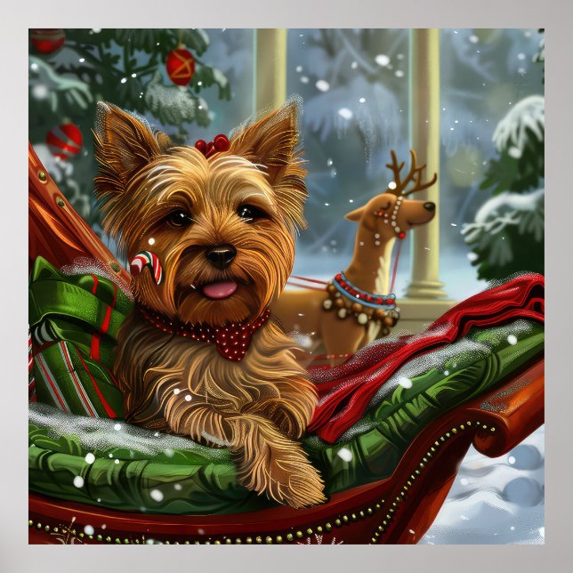 Poster Cão Yorkshire Terrier Natal Festivo (Frente)