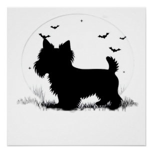 Póster Cão Yorkshire Terrier � Silhueta da Lua de Hallowe
