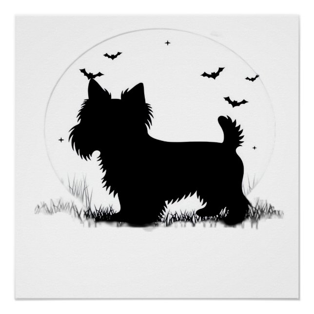Póster Cão Yorkshire Terrier � Silhueta da Lua de Hallowe (Frente)