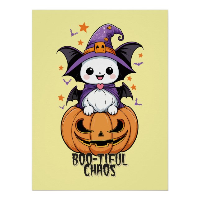 Póster Caos Bonitos | Morcegos, Chapéus e Abóboras (Frente)