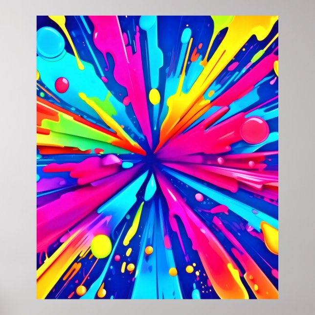 Poster Caos Coloridos: Abstrato de Arte com Pinta Splatte (Frente)