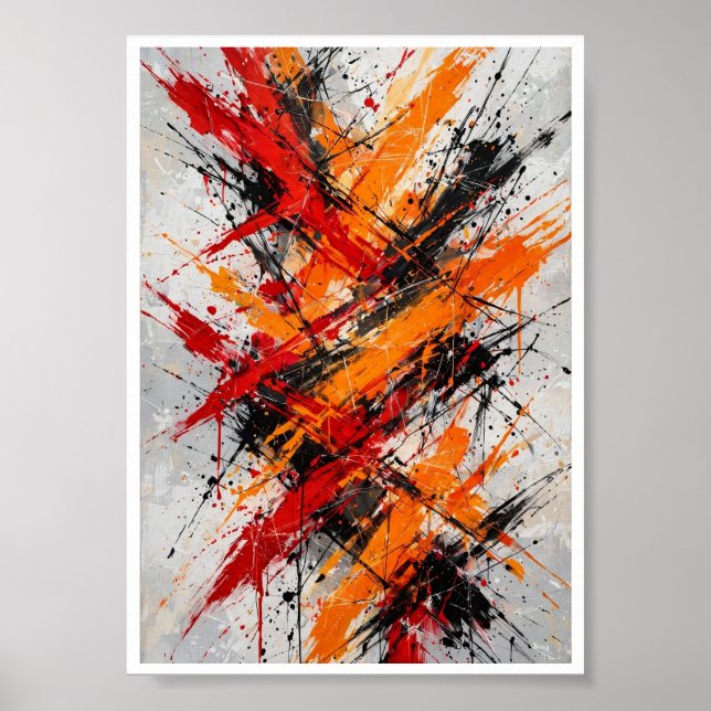 Poster Caos Ígneo - Abstrato com Salpicos de Vermelho Lar (Frente)