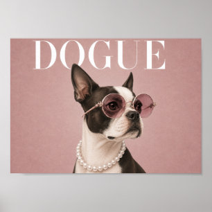 Poster Capa de Cachorro Terrier de Boston Rosa A4