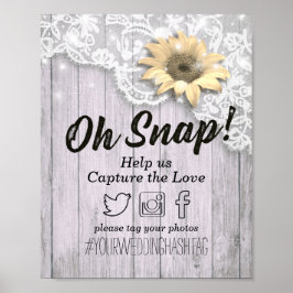 Poster Capa de Casamento com Hashtag de Renda de Girassol