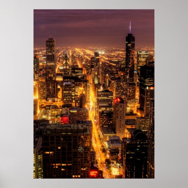 Póster Capa de cidade noturna de Chicago (Frente)