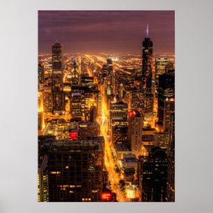 Póster Capa de cidade noturna de Chicago