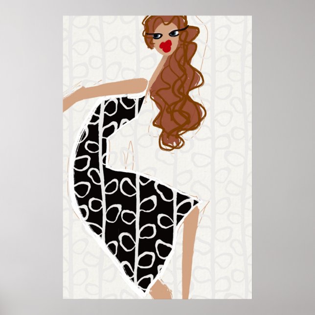 Poster Capa de Moda Preto Branco Garota Feliz Dançando (Frente)