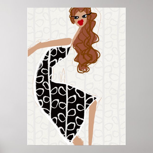 Poster Capa de Moda Preto Branco Garota Feliz Dançando (Frente)