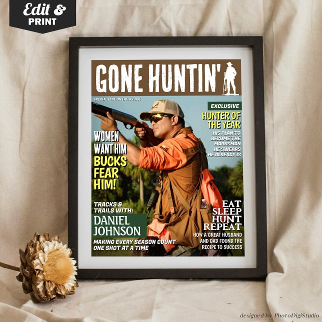 Poster Capa de Revista de Caça Personalizada, Presentes D (Custom Hunting Magazine Cover, Funny Hunting Gifts Poster)