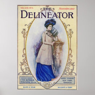 Póster Capa de revista e mulher de Edwardian do vintage