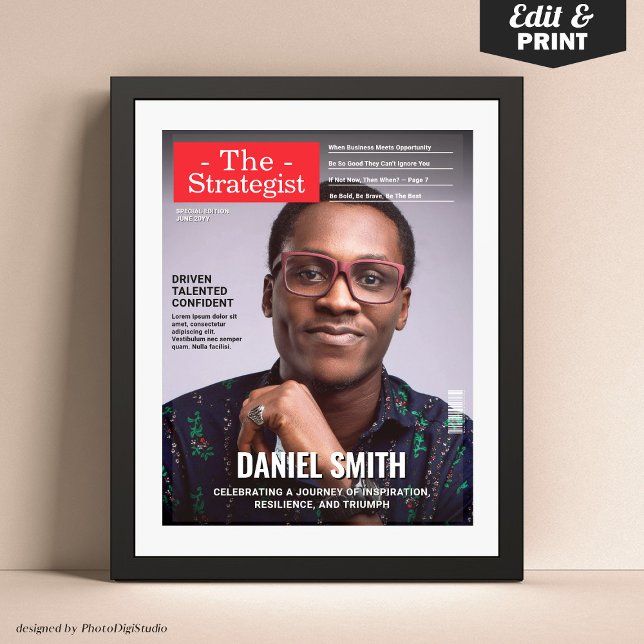 Poster Capa de Revista Personalizada, Presente de Negócio (Custom Magazine Cover, Business Gift Entrepreneur Poster)