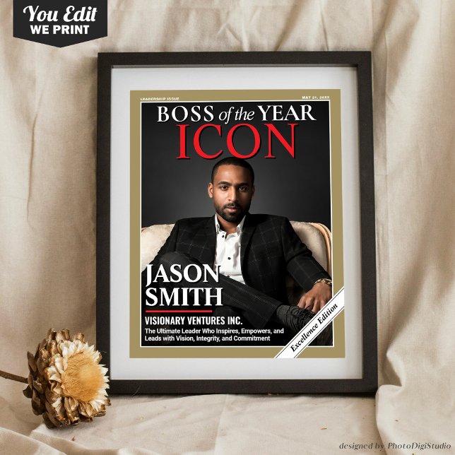 Poster Capa de Revista Personalizada, Presente para Chefe (Custom Magazine Cover, Gift for Boss, Best Boss Poster)