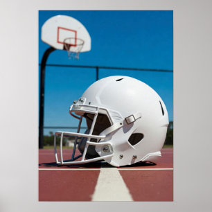 Poster Capacete Branco de Futebol Americano na Linha da Q