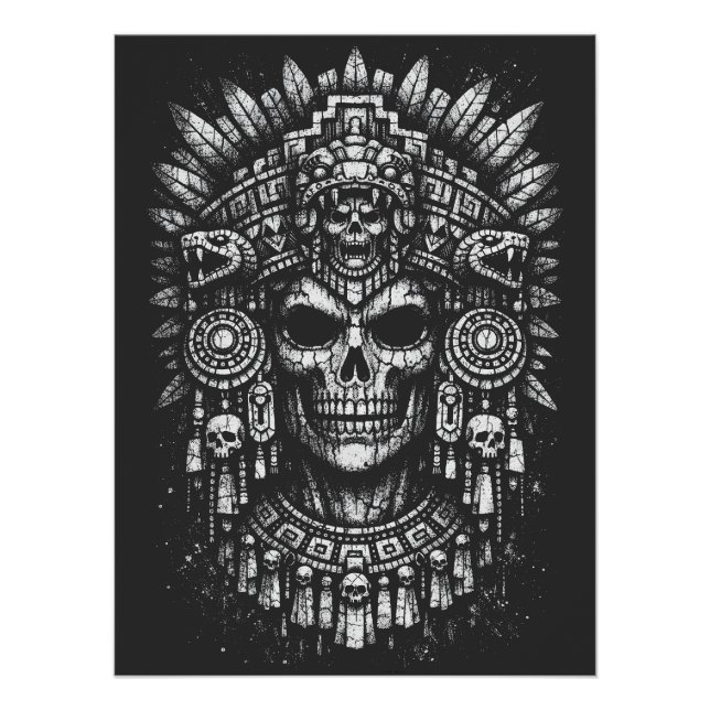 Póster Capacete de Caveira Asteca por BurnsInHell (Frente)