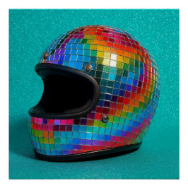 Póster Capacete de Disco Colorido Impressão.