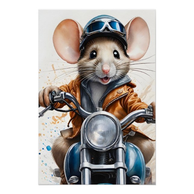 Póster Capacete de mouse bonito dirigindo uma moto (Frente)