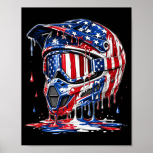 Poster Capacete Motocross Bandeira Americana Gotejamento