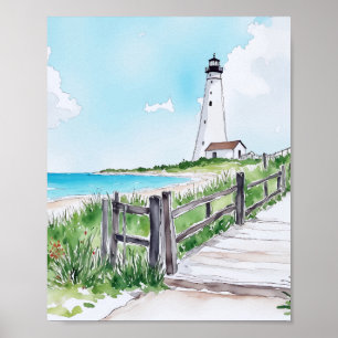 Poster Cape Cod Massachusetts Lighthouse Watercolor