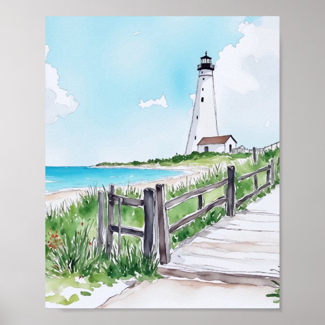 Poster Cape Cod Massachusetts Lighthouse Watercolor (Frente)