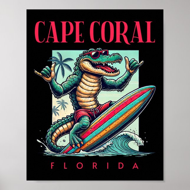 Poster Cape Coral Flórida Surfando Praia do Crocodilo Vac (Frente)