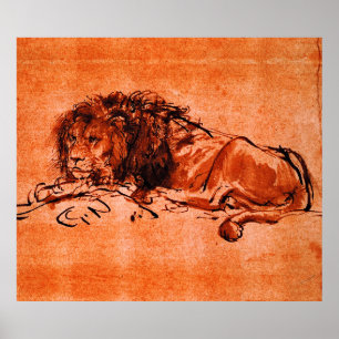 Poster CAPE LION DEITADO por Rembrandt Orange Black