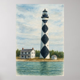 Poster Cape Lookout Lighthouse Watercolor