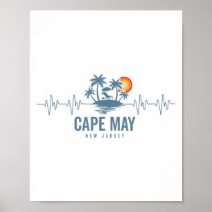Poster Cape May Beach New Jersey Vintage 80s Sunset Heart