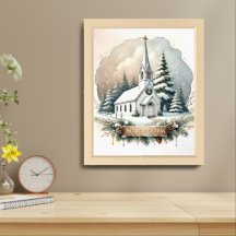 Capela de Neve à Noite | Cena de Natal brilhante