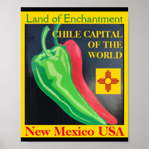 Poster Capital Chile do Mundo Novo México Verde Vermelho