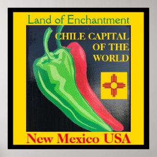 Poster Capital Chile do Mundo Novo México Verde Vermelho