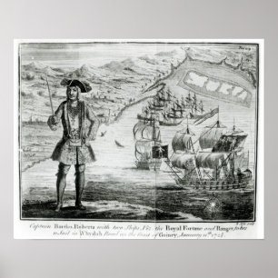 Póster Capitão Bartholomew Roberts com dois navios