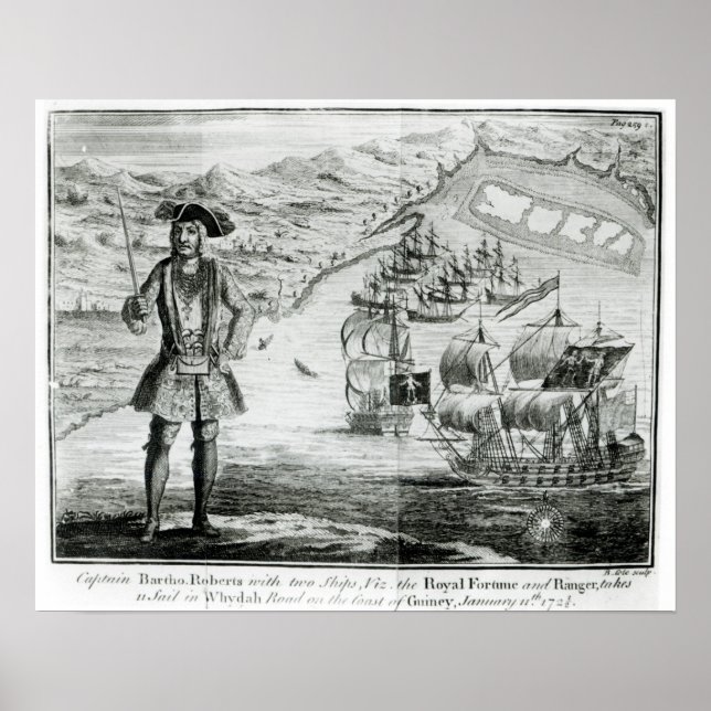 Póster Capitão Bartholomew Roberts com dois navios (Frente)