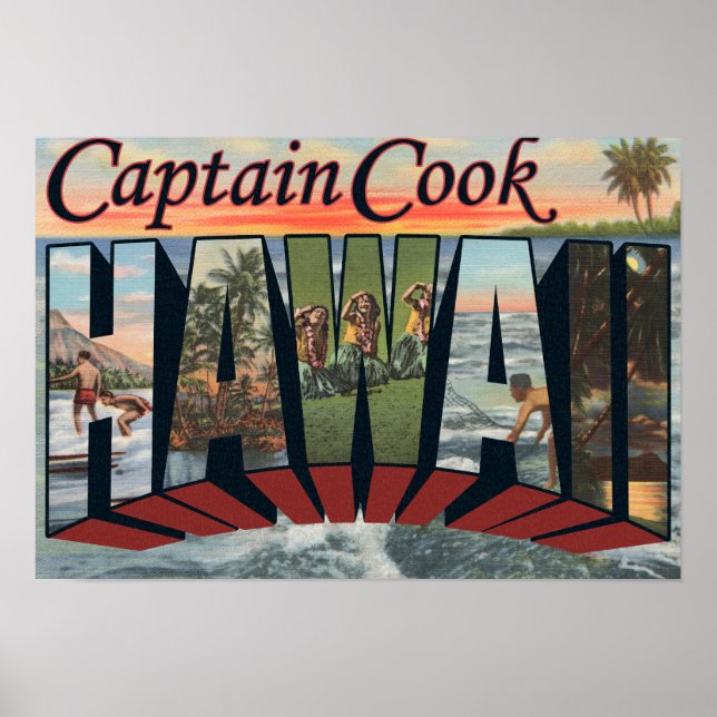 Póster Capitão Cook, Havaí - Cenas com Letras Grandes (Frente)