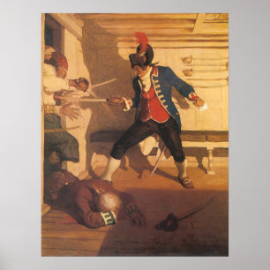 Poster Capitão de Pirata Vintage, Luta de Espadas pelo N