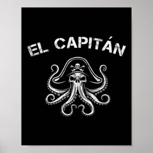 Poster Capitão do barco polvo pontão pirata náutico homen