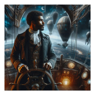 Póster Capitão Espacial Steampunk Vitoriano