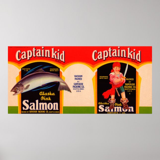 Póster Capitão Kid Marca Salmon Label - Seattle, WA (Frente)