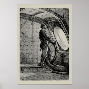 Poster Capitão Nemo de Jules Verne Dirigindo o Nautilus