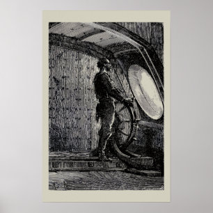 Poster Capitão Nemo de Jules Verne Dirigindo o Nautilus