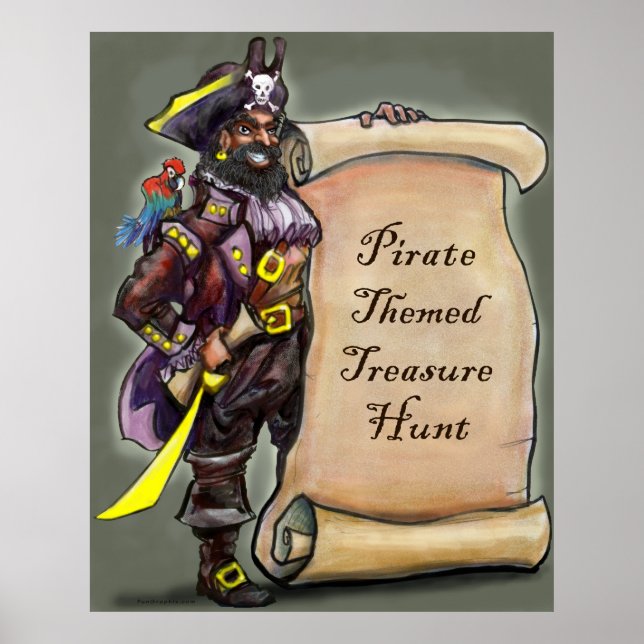 Póster Capitão Pirata com Treasure Hunt Scroll (Frente)