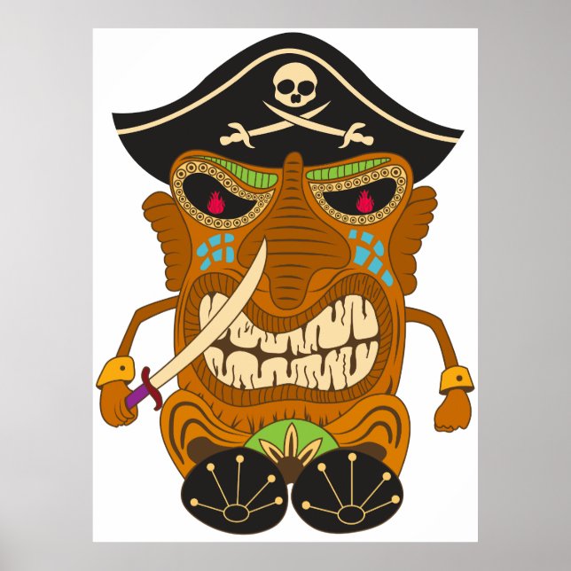 Poster Capitão Pirata, Estátua de Wooden Tiki, Engraçado (Frente)