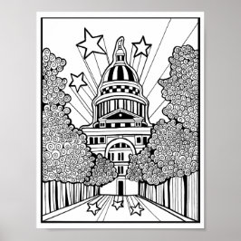 Poster Capitol Building Texas Coloring Page Art