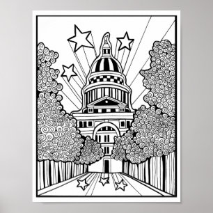 Poster Capitol Building Texas Coloring Page Art